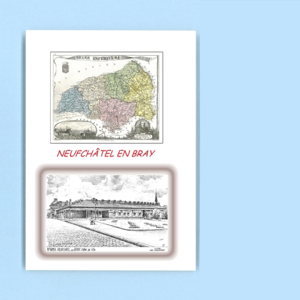 Cartes Postales impression Noir avec dpartement sur la ville de NEUFCHATEL EN BRAY Titre : hotel de ville