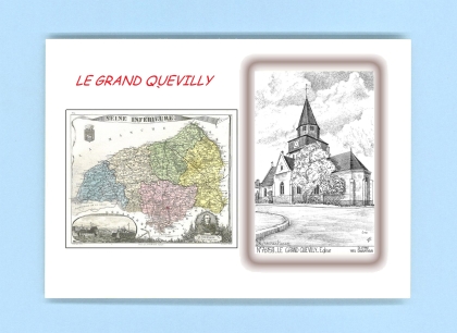 Cartes Postales impression Noir avec dpartement sur la ville de LE GRAND QUEVILLY Titre : eglise