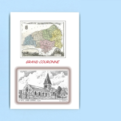 Cartes Postales impression Noir avec dpartement sur la ville de GRAND COURONNE Titre : eglise