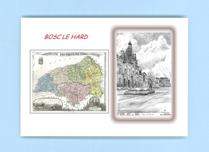 Cartes Postales impression Noir avec dpartement sur la ville de BOSC LE HARD Titre : place du marche