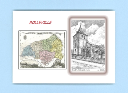 Cartes Postales impression Noir avec dpartement sur la ville de ROLLEVILLE Titre : eglise
