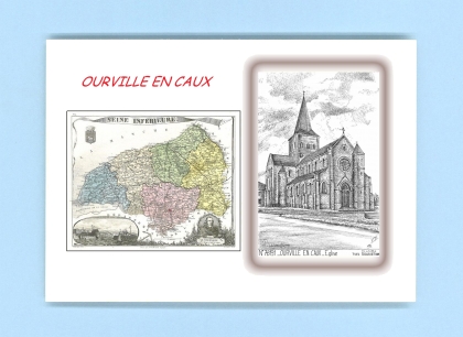 Cartes Postales impression Noir avec dpartement sur la ville de OURVILLE EN CAUX Titre : eglise