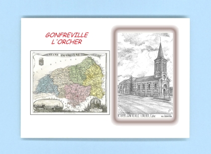 Cartes Postales impression Noir avec dpartement sur la ville de GONFREVILLE L ORCHER Titre : eglise