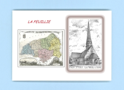 Cartes Postales impression Noir avec dpartement sur la ville de LA FEUILLIE Titre : eglise (clocher de 54 metres)