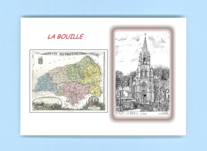 Cartes Postales impression Noir avec dpartement sur la ville de LA BOUILLE Titre : eglise