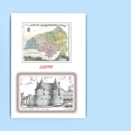 Cartes Postales impression Noir avec dpartement sur la ville de DIEPPE Titre : porte du canada