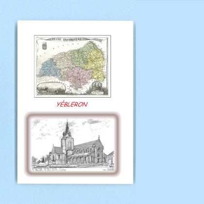 Cartes Postales impression Noir avec dpartement sur la ville de YEBLERON Titre : eglise