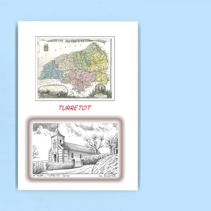 Cartes Postales impression Noir avec dpartement sur la ville de TURRETOT Titre : eglise