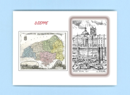 Cartes Postales impression Noir avec dpartement sur la ville de DIEPPE Titre : port