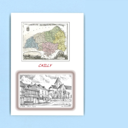 Cartes Postales impression Noir avec dpartement sur la ville de CAILLY Titre : eglise