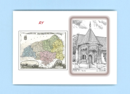 Cartes Postales impression Noir avec dpartement sur la ville de RY Titre : porche