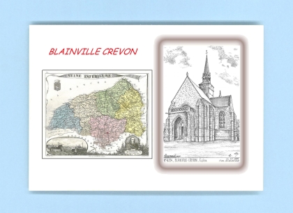 Cartes Postales impression Noir avec dpartement sur la ville de BLAINVILLE CREVON Titre : eglise
