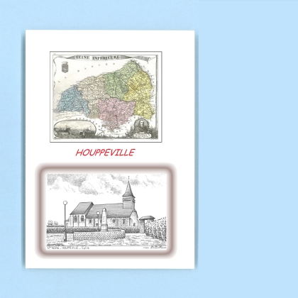 Cartes Postales impression Noir avec dpartement sur la ville de HOUPPEVILLE Titre : eglise
