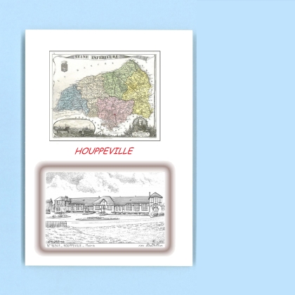 Cartes Postales impression Noir avec dpartement sur la ville de HOUPPEVILLE Titre : mairie