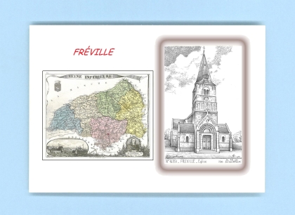 Cartes Postales impression Noir avec dpartement sur la ville de FREVILLE Titre : eglise