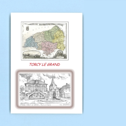 Cartes Postales impression Noir avec dpartement sur la ville de TORCY LE GRAND Titre : mairie et eglise