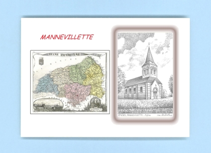 Cartes Postales impression Noir avec dpartement sur la ville de MANNEVILLETTE Titre : eglise