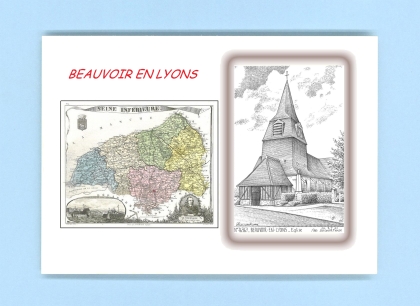 Cartes Postales impression Noir avec dpartement sur la ville de BEAUVOIR EN LYONS Titre : eglise