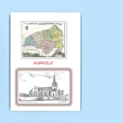 Cartes Postales impression Noir avec dpartement sur la ville de GUERVILLE Titre : eglise
