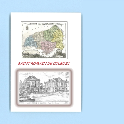 Cartes Postales impression Noir avec dpartement sur la ville de ST ROMAIN DE COLBOSC Titre : place th. benoist (mairie)