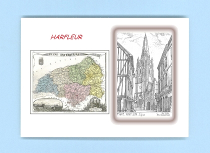 Cartes Postales impression Noir avec dpartement sur la ville de HARFLEUR Titre : eglise