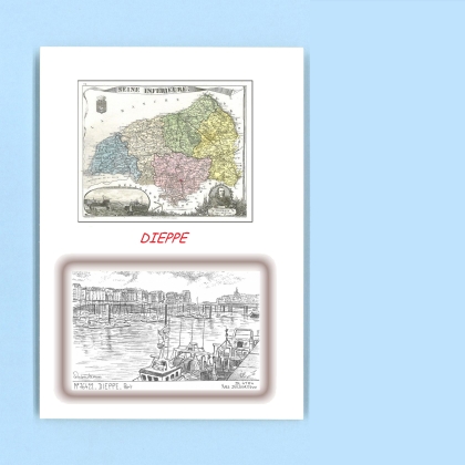 Cartes Postales impression Noir avec dpartement sur la ville de DIEPPE Titre : port