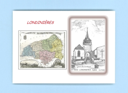 Cartes Postales impression Noir avec dpartement sur la ville de LONDINIERES Titre : eglise