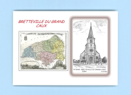 Cartes Postales impression Noir avec dpartement sur la ville de BRETTEVILLE DU GRAND CAUX Titre : eglise