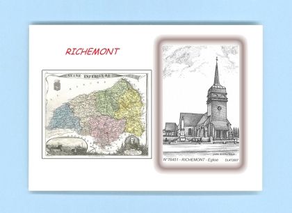 Cartes Postales impression Noir avec dpartement sur la ville de RICHEMONT Titre : eglise