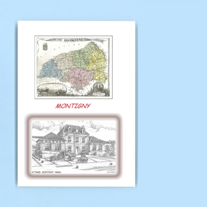 Cartes Postales impression Noir avec dpartement sur la ville de MONTIGNY Titre : mairie