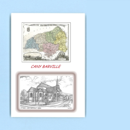 Cartes Postales impression Noir avec dpartement sur la ville de CANY BARVILLE Titre : eglise