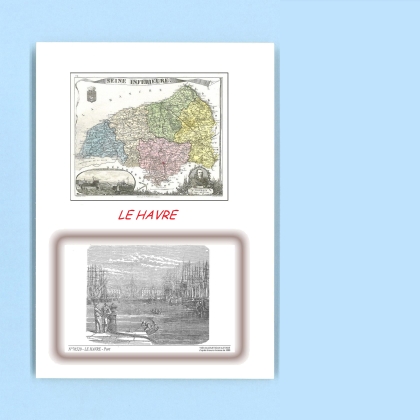 Cartes Postales impression Noir avec dpartement sur la ville de LE HAVRE Titre : port
