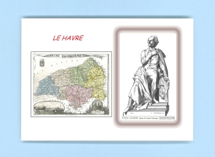 Cartes Postales impression Noir avec dpartement sur la ville de LE HAVRE Titre : statue de casimir delavigne