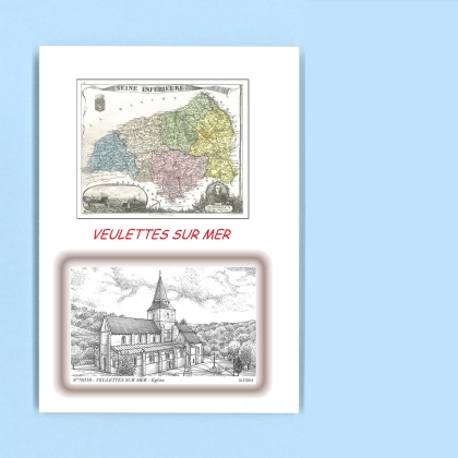 Cartes Postales impression Noir avec dpartement sur la ville de VEULETTES SUR MER Titre : eglise