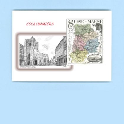 Cartes Postales impression Noir avec dpartement sur la ville de COULOMMIERS Titre : vieille eglise