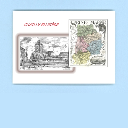 Cartes Postales impression Noir avec dpartement sur la ville de CHAILLY EN BIERE Titre : eglise