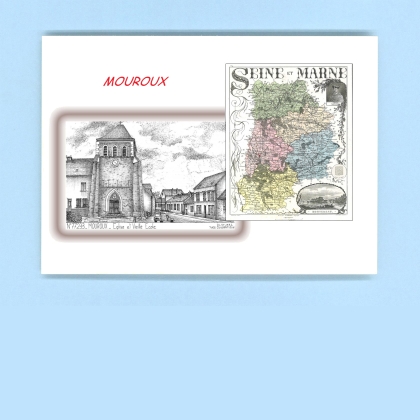 Cartes Postales impression Noir avec dpartement sur la ville de MOUROUX Titre : eglise et vieille ecole