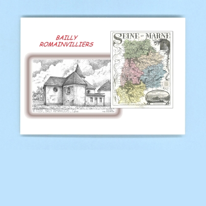 Cartes Postales impression Noir avec dpartement sur la ville de BAILLY ROMAINVILLIERS Titre : eglise