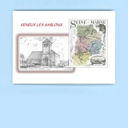 Cartes Postales impression Noir avec dpartement sur la ville de VENEUX LES SABLONS Titre : eglise
