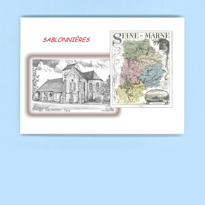 Cartes Postales impression Noir avec dpartement sur la ville de SABLONNIERES Titre : eglise