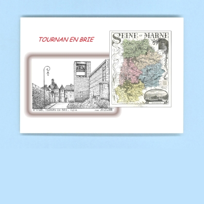 Cartes Postales impression Noir avec dpartement sur la ville de TOURNAN EN BRIE Titre : eglise