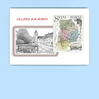 Cartes Postales impression Noir avec dpartement sur la ville de VILLIERS SUR MORIN Titre : le ru et l eglise