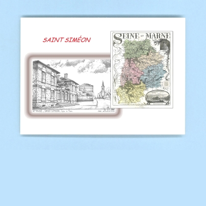 Cartes Postales impression Noir avec dpartement sur la ville de ST SIMEON Titre : eglise et mairie