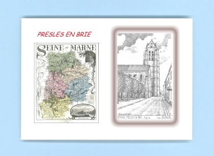 Cartes Postales impression Noir avec dpartement sur la ville de PRESLES EN BRIE Titre : eglise