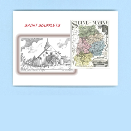 Cartes Postales impression Noir avec dpartement sur la ville de ST SOUPPLETS Titre : eglise