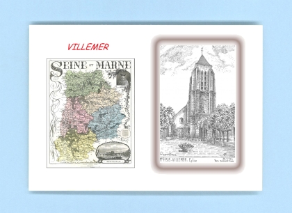 Cartes Postales impression Noir avec dpartement sur la ville de VILLEMER Titre : eglise