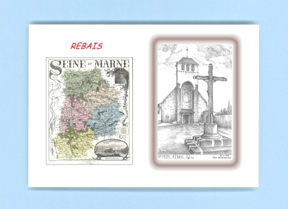 Cartes Postales impression Noir avec dpartement sur la ville de REBAIS Titre : eglise