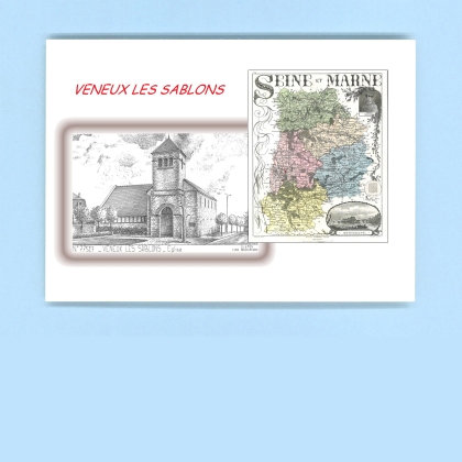 Cartes Postales impression Noir avec dpartement sur la ville de VENEUX LES SABLONS Titre : eglise