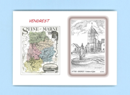 Cartes Postales impression Noir avec dpartement sur la ville de VENDREST Titre : fontaine et eglise