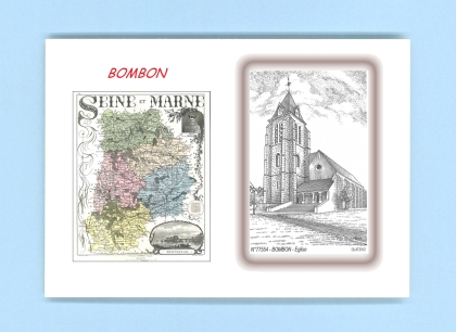 Cartes Postales impression Noir avec dpartement sur la ville de BOMBON Titre : eglise